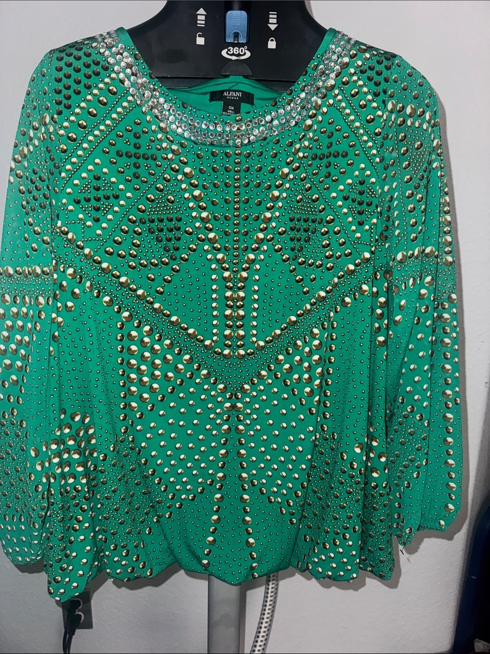 Alfani Green Studded Rhinestone Pullover Sweater